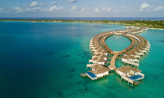 Aerial view of Honeymoon Aqua Pool Villa at Kandima Maldives